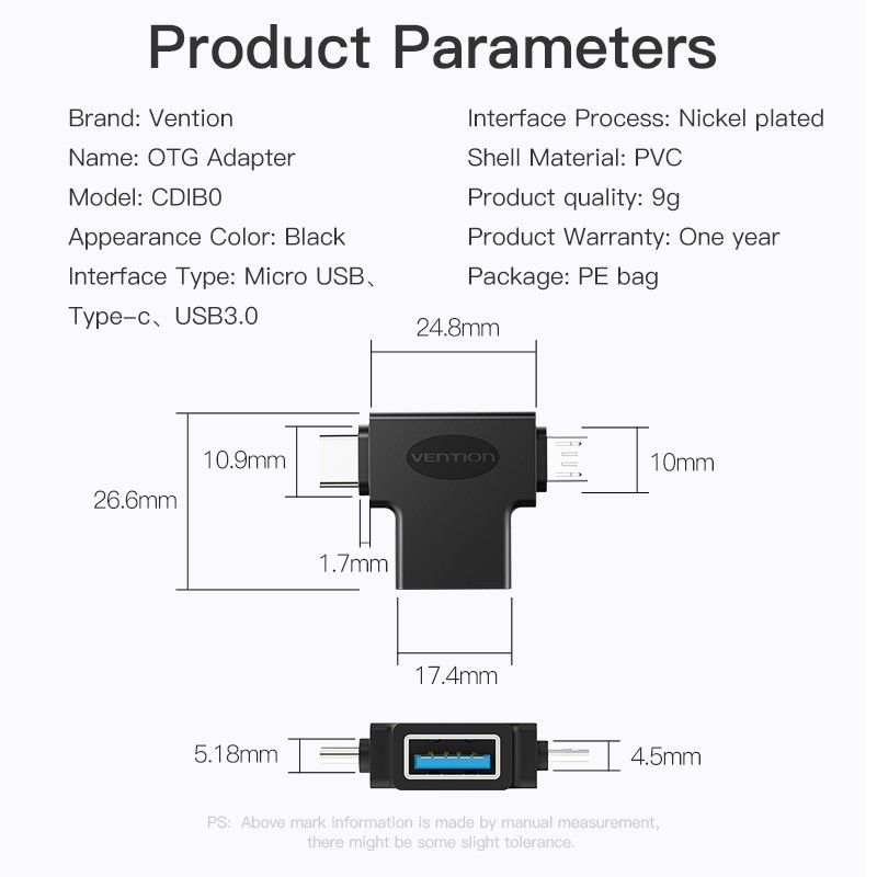 Vention OTG Converter USB 3.0 2 in 1 micro usb type C to USB OTG Cable Adapter