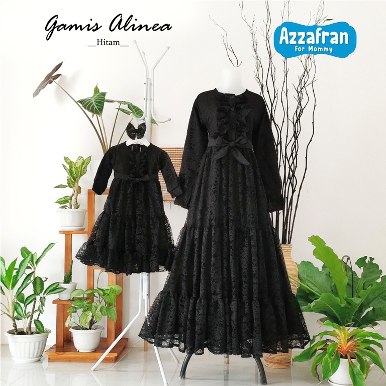 Gamis Alinea Brokat Hitam | Azzafran for Mommy | Gamis lebaran murah | Gamis lebaran keluarga | Gami