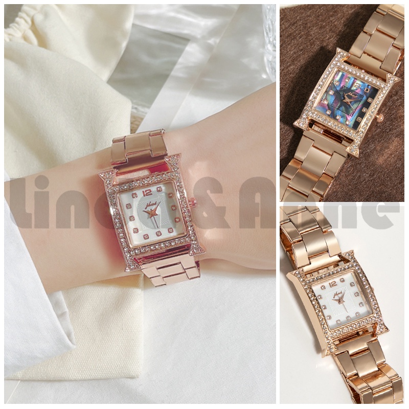 Jam Tangan Wanita Mewah Stainless Steel Jhui Analog Quartz Aksen Berlian Imitasi Import