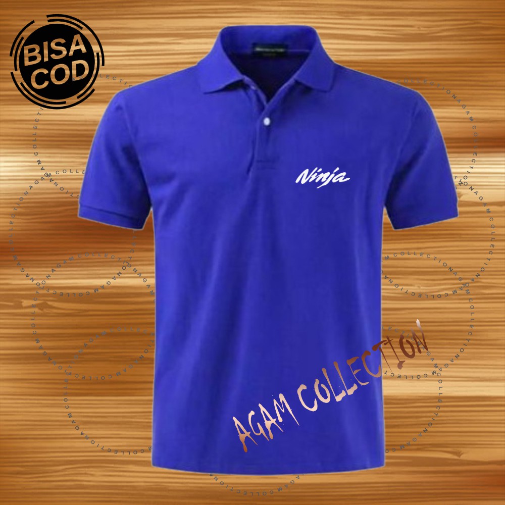 Agam Collection Baju Polo Kerah Distro Ninja Text Putih Lengan Pendek Premium Quality