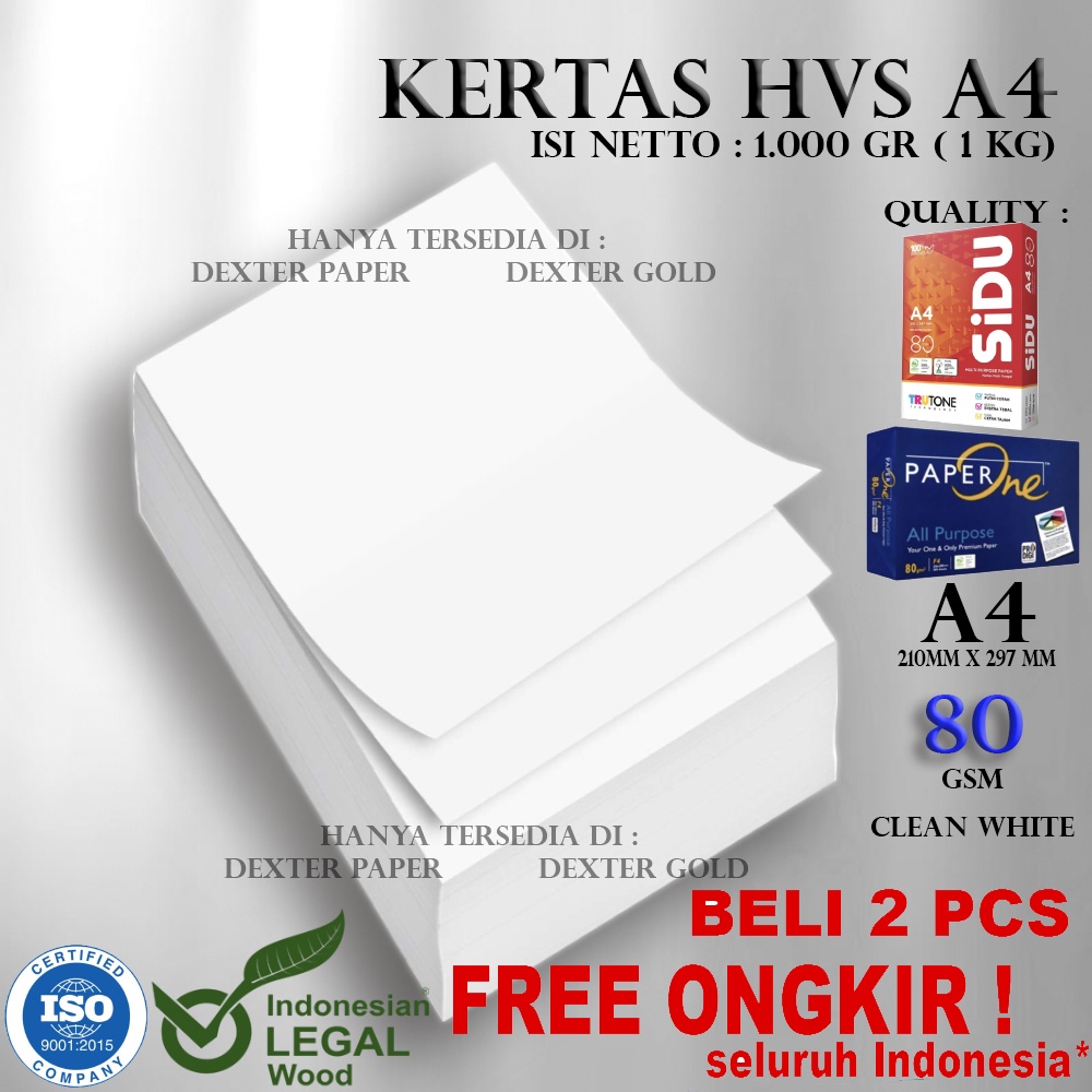 

KERTAS A4 80GR / KERTAS HVS A4 80GSM ISI NETTO 1KG (1000 GRAM)