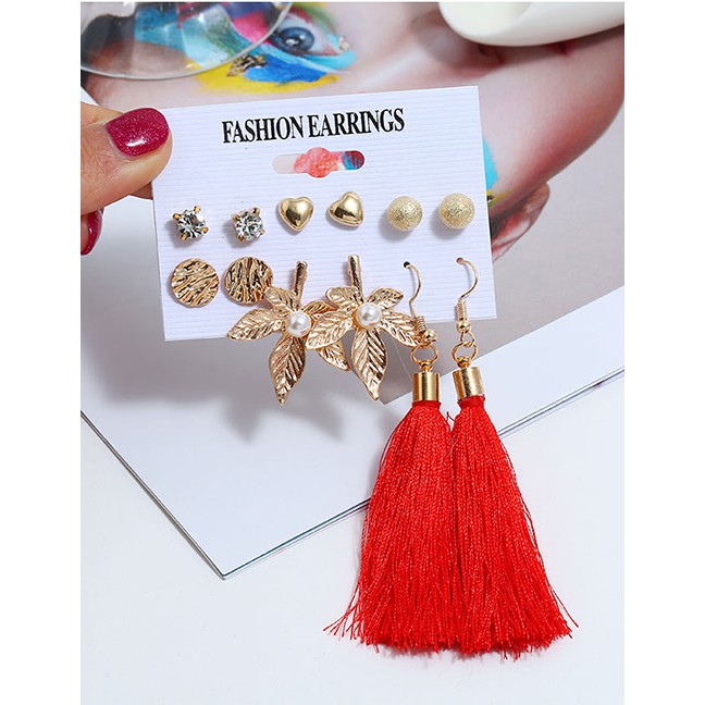 LRC Anting Set Fashion Gold Metal Multi-piece Earrings A57854