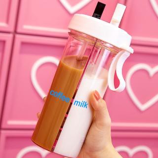 Botol air minum duet couple sekat Tumbler 2 rasa tempat sisi sedotan