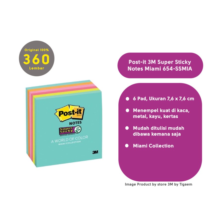 

3M Post-it Memo Tempel 390 Lembar 7.6 x 7.6 Miami Collection 654-SSMIA