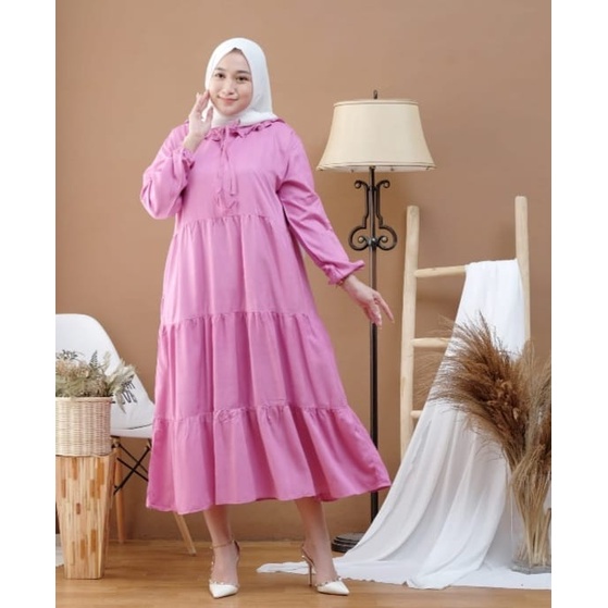 GAMIS REMPEL SUSUN-MIDI DRESS MUSLIM BAHAN RAYON PREMIUM-BAJU DASTER KEKINIAN