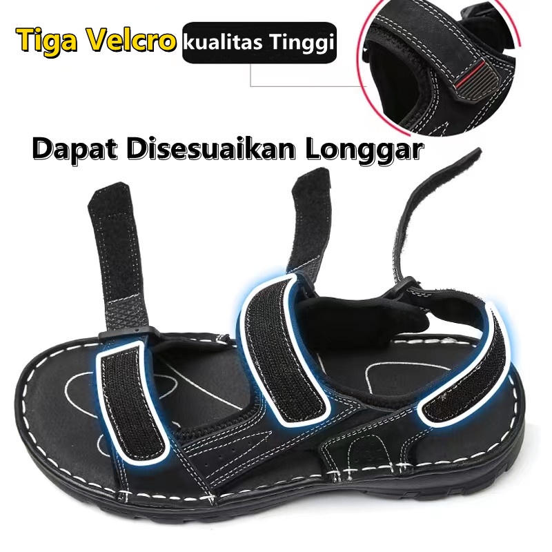 【11.11】GRADE ORI Sandal Kulit Pria/Sandal Pria Kekinian/Sandal Pria Kulit/Sol Olahraga/Sandal Asli Kulit Original Sandal Slide /Sandal Selop Kkulit Asli Sandal Karet Empuk Nyaman/Performa Cengkeraman Yang Kuat