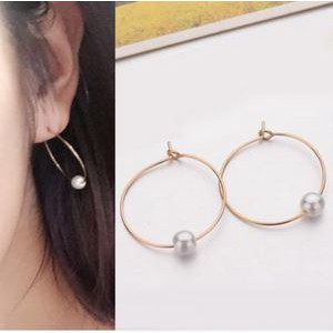 Anting Korea Fashion Simple Hoops Pearl