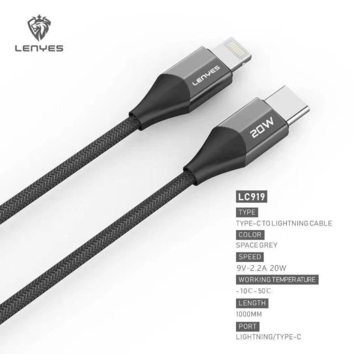 LC919TC-i Kabel Data LENYES 20W Colokan TYPEC ke Lightning charger Grosir