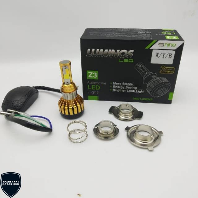 Lampu depan LED Luminos Z3 3 sisi tiga warna H6 H4 Spareparts Motor
