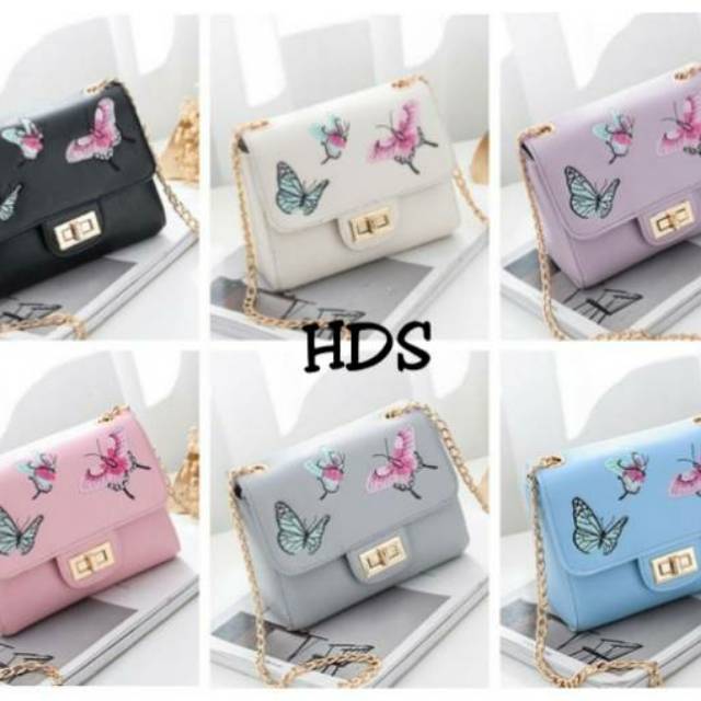 Tas selempang rante butterfly kunci /fashion wanita /tas selempang wanita murah