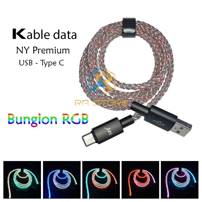 KABEL DATA NY CHARGER PREMIUM BUNGLON RGB USB TYPE C CABEL CABLE DATA CARGER CASAN CAS CHARGING