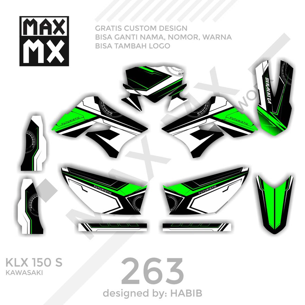 MX-01263 decal klx 150 hijau putih hitam simple