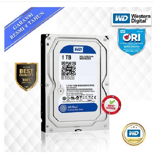 HARDDISK INTERNAL/PC WD 1TB Sata3 7200 BLUE 64MB.(WD10EZEX) - RESMI TOP