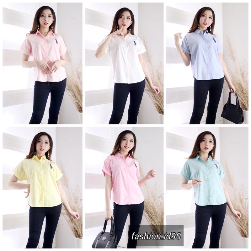 FASHION.ID90 KEMEJA WANITA POLOS PL LENGAN PENDEK WANITA KD 1511 - PAKAIAN WANITA BAJU KANTOR CASUAL