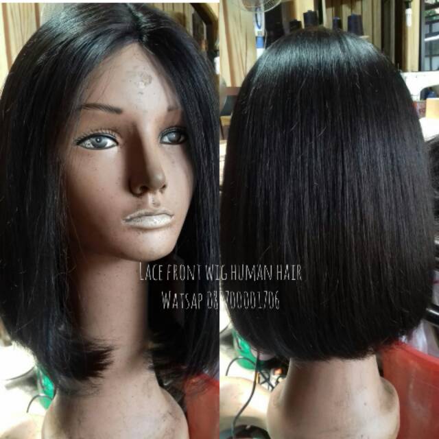 Wig bob pendek 100% rambut asli lace front