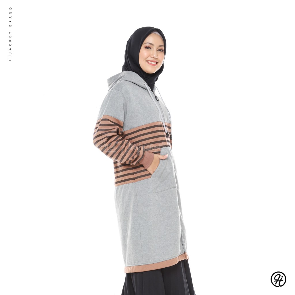 HIJACKET VAHIRA | HIJAKET JAKET HIJAB PANJANG WANITA MUSLIMAH SYAR'I-Grey