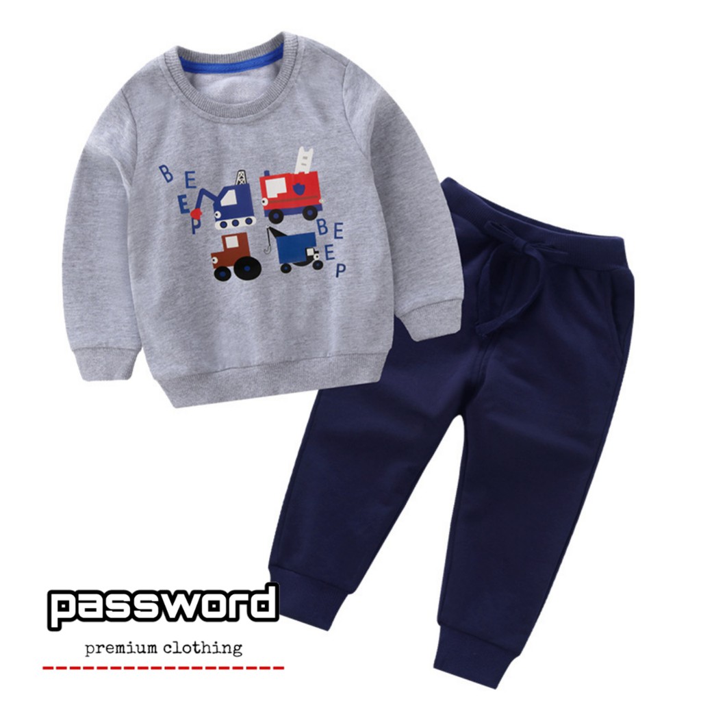 HappyOliver PASSWORD BEEP CAR Setelan Sweater 1 - 7 Tahun Baju Anak BerKualitas