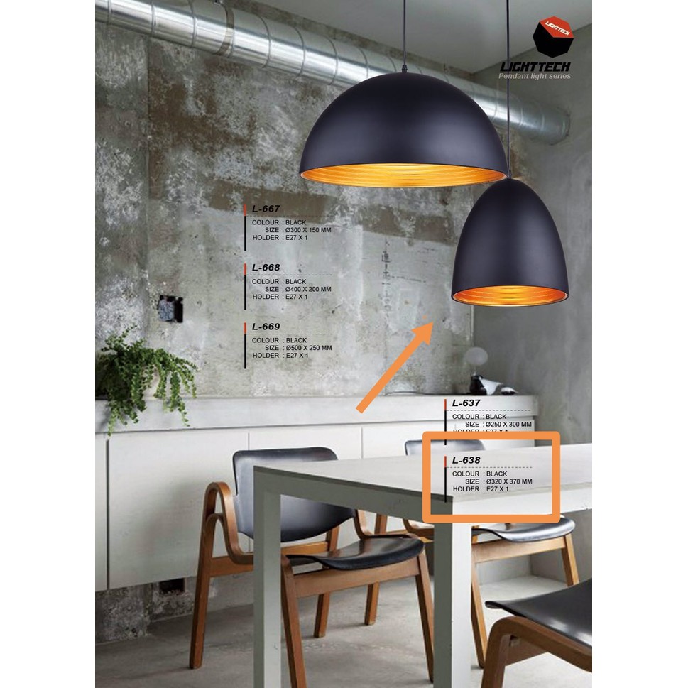 Lampu Gantung 2 Lapisan Vintage 7532 Luar Kap Hitam Dalam Kap Gold Lampu Ruang Makan / Restoran
