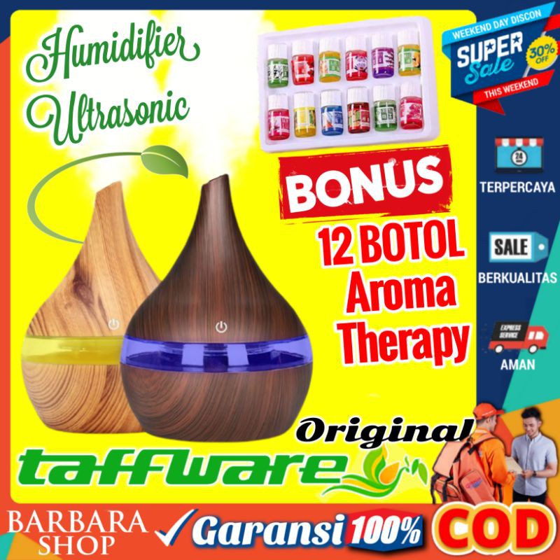 Humidifier Diffuser Aromaterapi Oil LED Aromatherapy Disfuser Ultrasonic Taffware Pelembab Udara