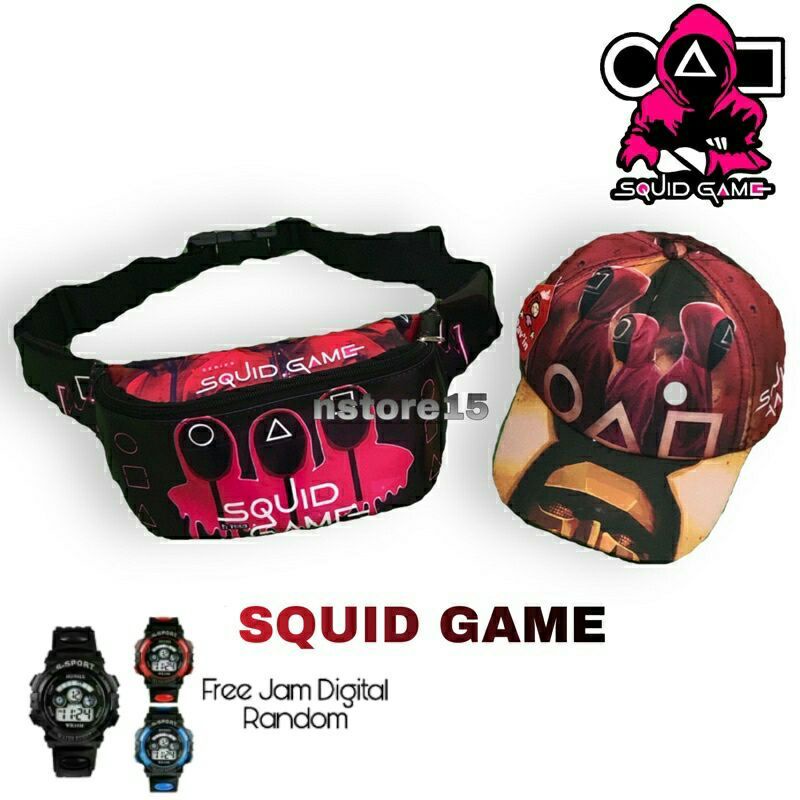 Paket Hemat 3in1 Tas Selempang Anak Waistbag Karakter Free Topi Dan Jam Tangan G-Shock Usia 2-10th