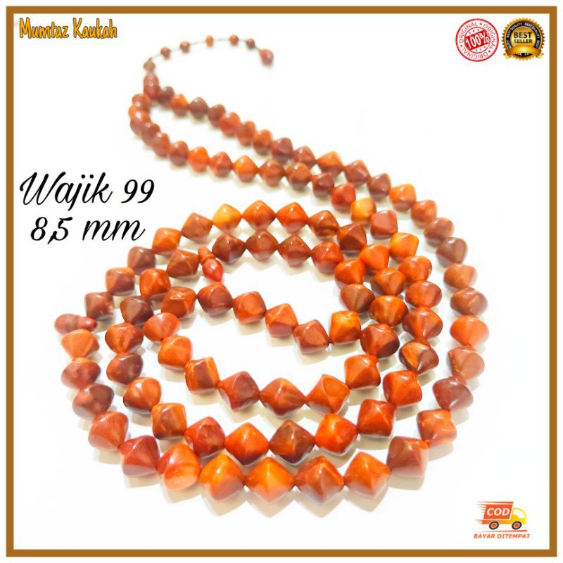 Tasbih kaukah kaokah wajik 8,5 mm 99 butir koka kokka kauka original kaoka kokkah asli