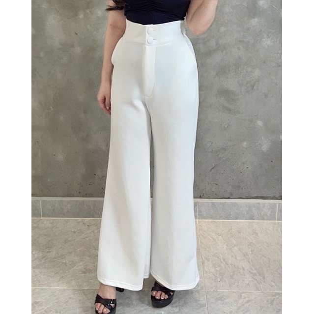 Cassie Basic Cullote Pants - Celana Kulot Scuba Import Premium - Cutbray Panjang  High Waist High Quality 873