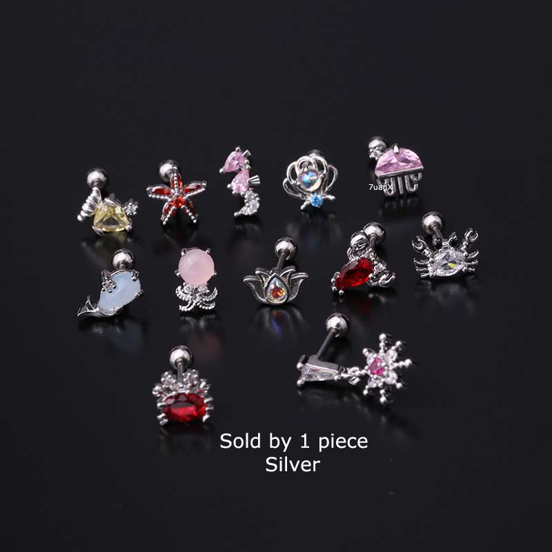 1 Pc Anting Stud Tindik Bahan Stainless Steel 20 Gage Desain Hewan Laut