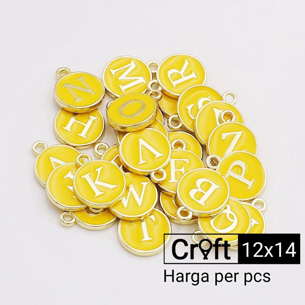 Charm bandul huruf epoxy enamel koin kuning bahan membuat kerajinan gelang kalung 99Craft