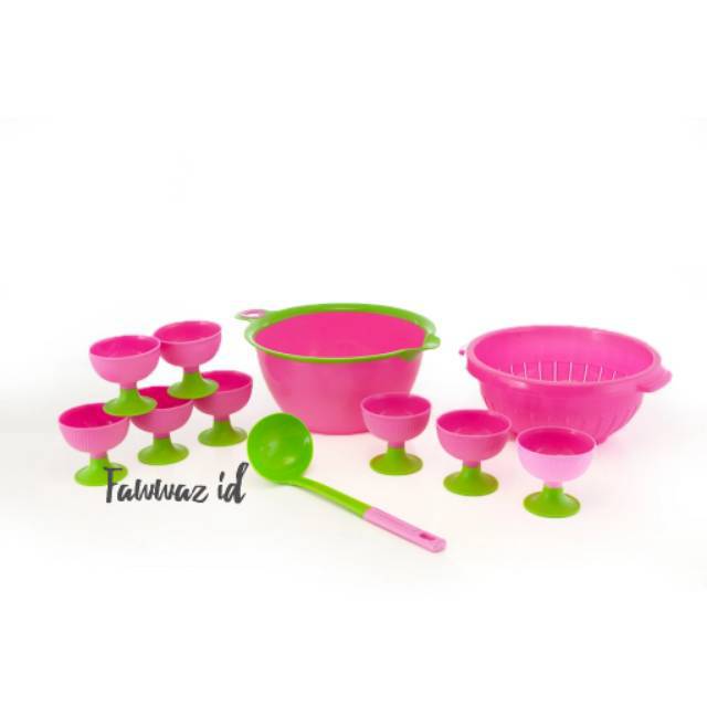 Mangkuk Dan Gelas Koktail Plastik - Pink Set