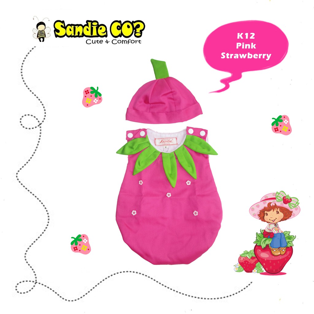 Baju Jumper Bayi Perempuan Kostum Strawberry Pink Lucu Unik