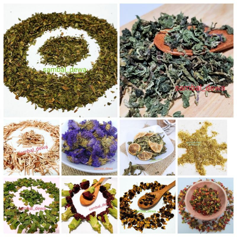 

Flowers tea kemasan 100gr/minttea/chomomile/lemongrass/forgetmenot