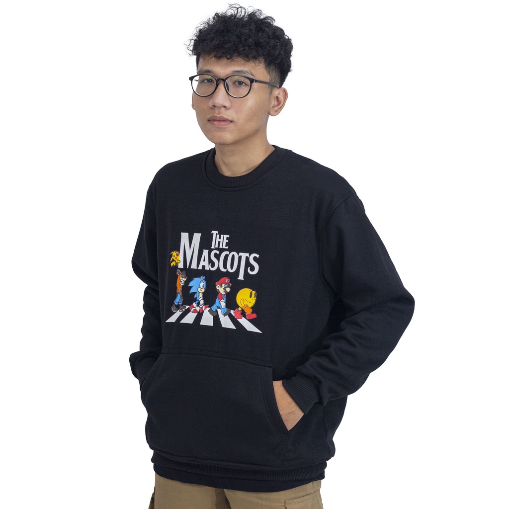 SWEATER HITAM CREWNECK HITAM MASCOT MARIO BROSS CREWNECK SABLON SWEATER SABLON