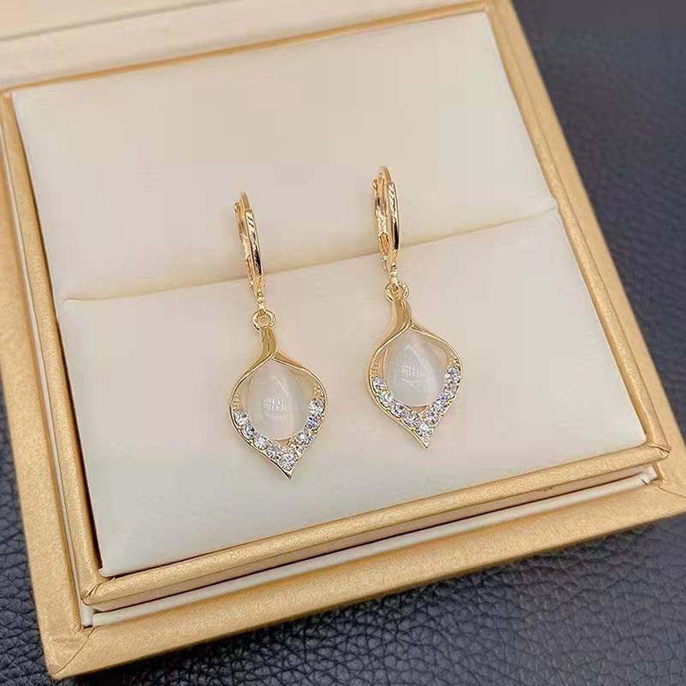 Anting Nanas Drop Perhiasan Pesta Mewah Opal Zirkon Vintage Menjuntai