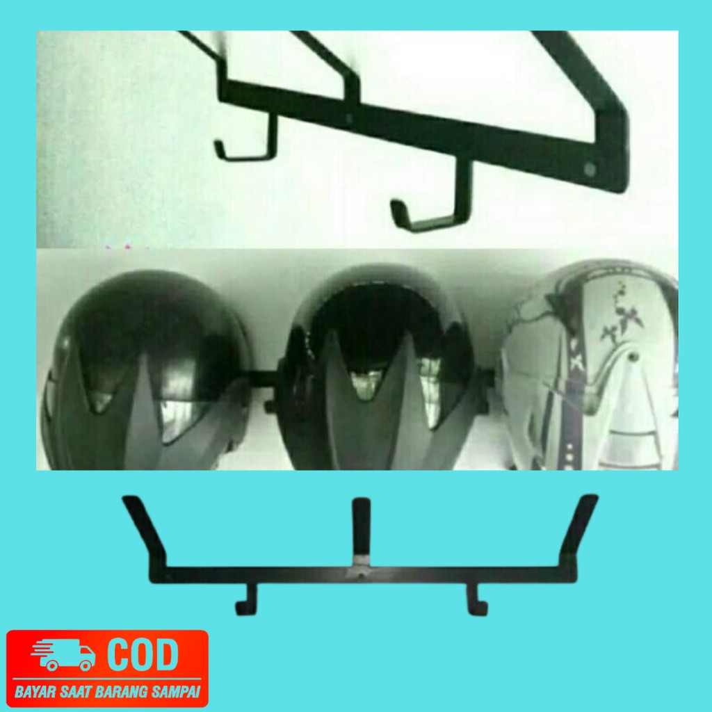 Jual Gantungan Helm Tempel Dinding Serbaguna Helmet Holder Wall Rack Besi Cantolan Helm Motor