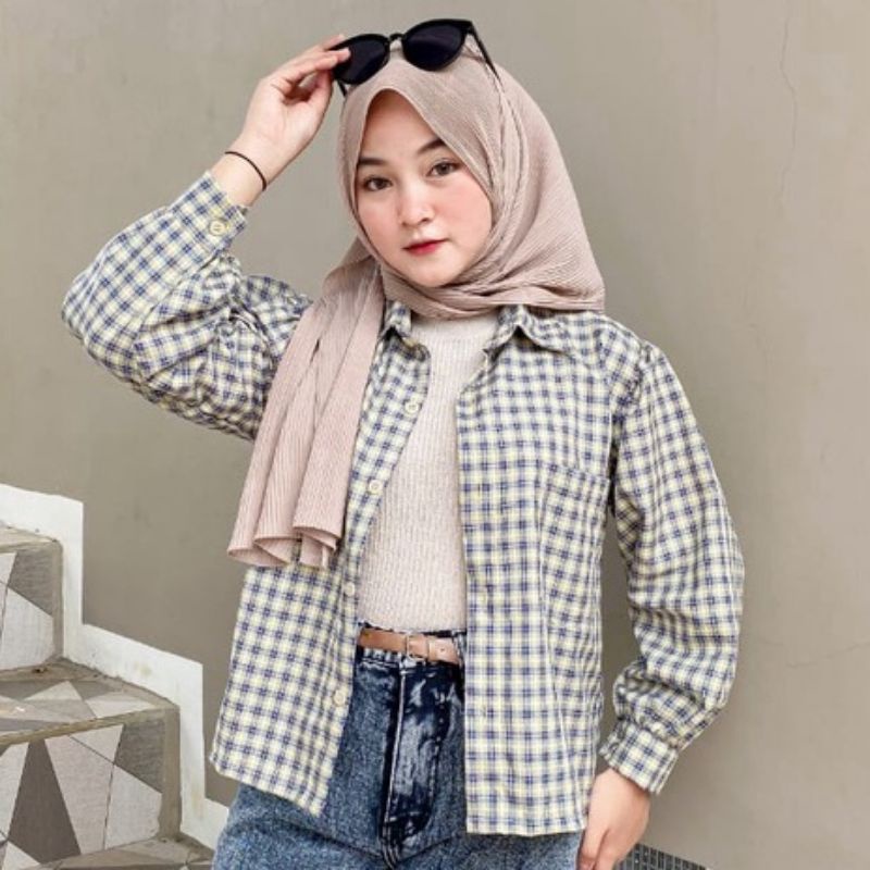 egafashion - ‼️READY‼️ OVERSIZE KEMEJA OUTER TARTAN CROP/ KEMEJA CROP / KEMEJA KOTAK WANITA / KEMEJA
