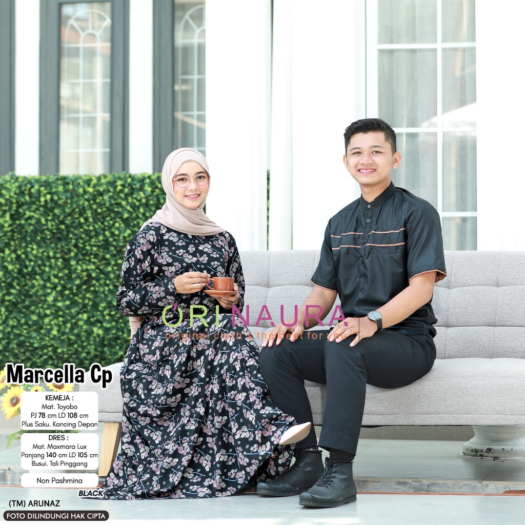 SETELAN COUPLE MUSLIM DENGAN DRESS & KOKO EDISI RAMADHAN ~ BAHAN TOYOBO & MAXMARA LUX ~ MARCELLA COU