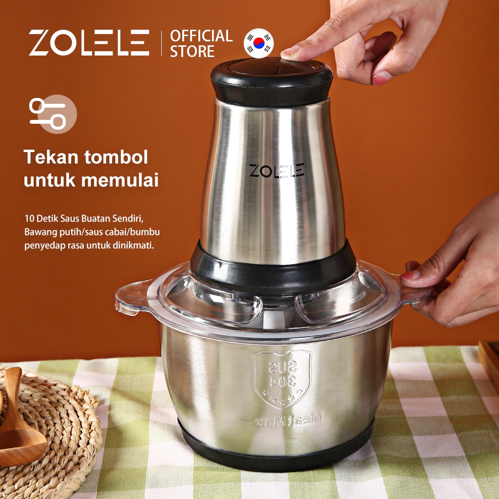 ZOLELE Electric Blender Multifungsi Chopper 2L Alat Pemotong Sayuran Daging 4 in1 Stainless Mesin Penggiling Listrik Kebisingan Rendah Pengaduk Food Vegetable Onion Slicer Penggiling Cabe Cutter Fruit Slicer Grater Processor ZD002