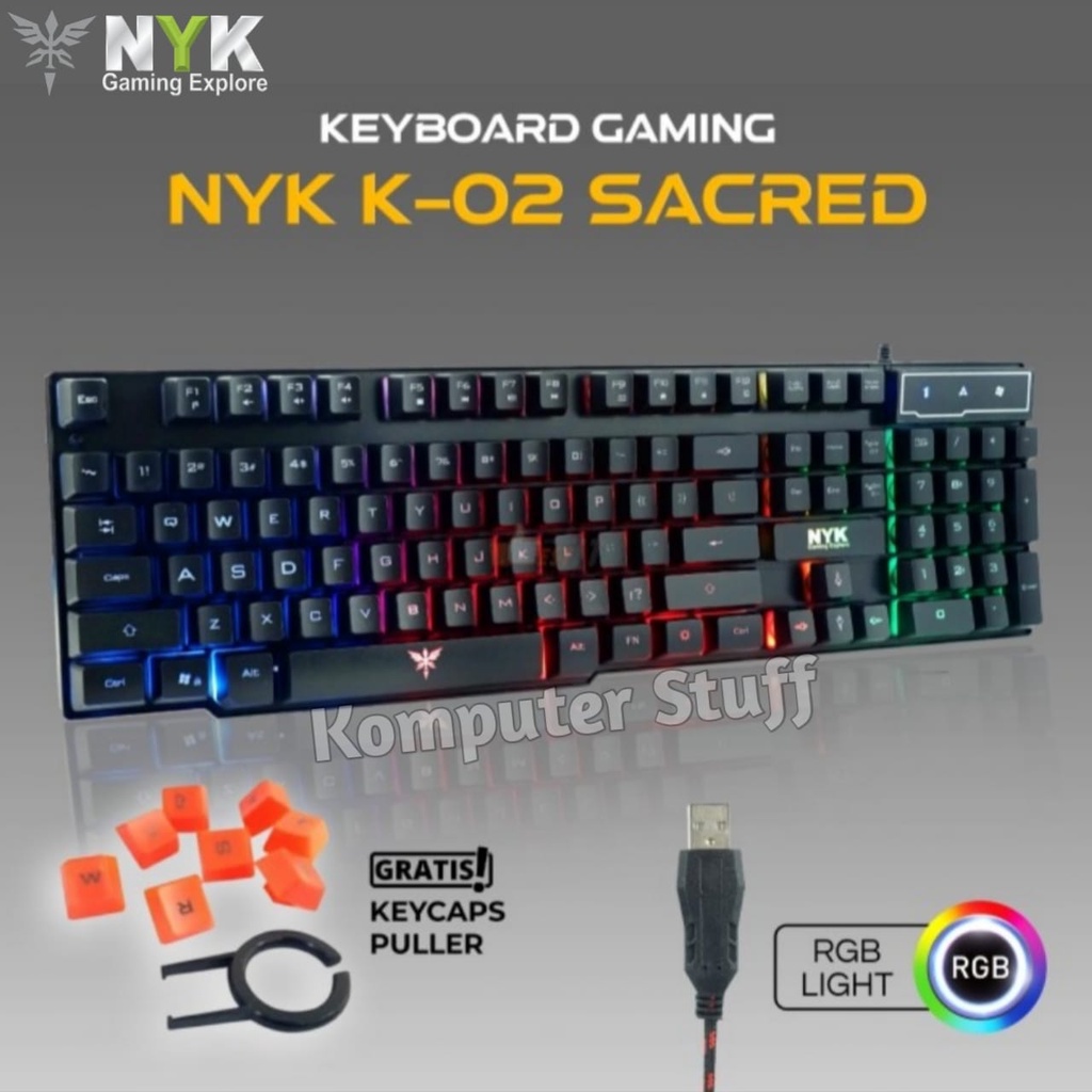 Keyboard Gaming NYK K-02 Keyboard LED USB Kabel Full Backlight Rainbow Di PC Laptop