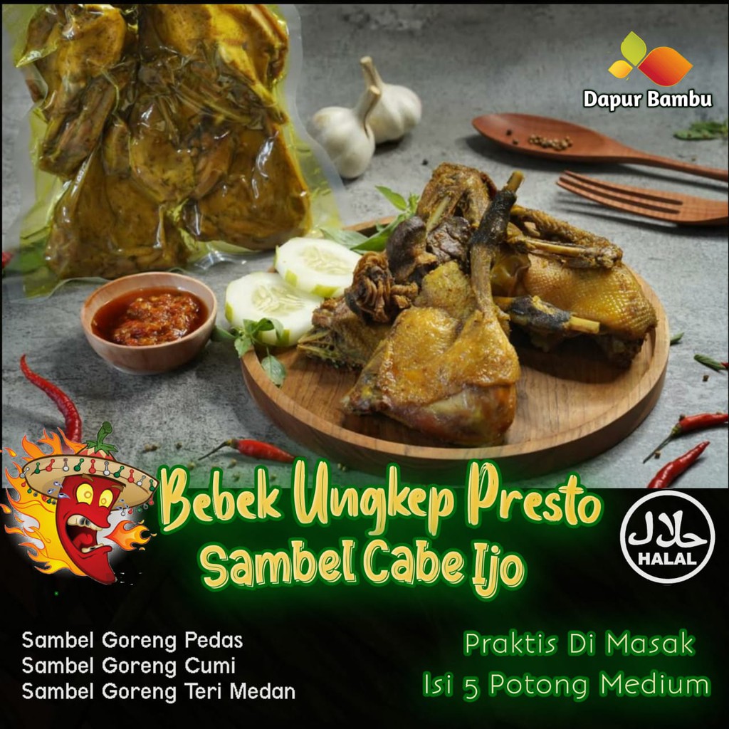 

Bebek Ungkep Sambel Cabe ijo Potong 5 Medium / Bebek Ungkep Presto / Frozen Food