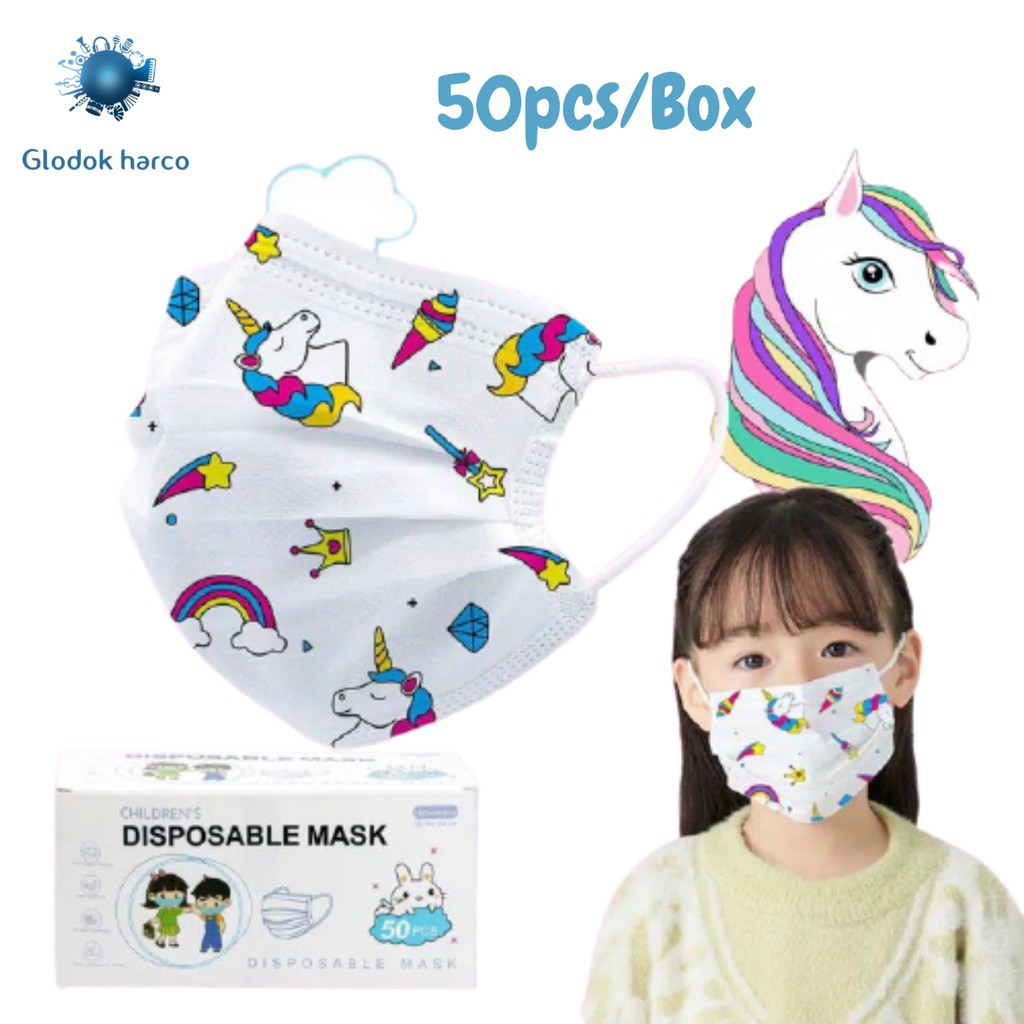 Masker Wajah Anak-anak Sekali Pakai / Masker Wajah Anak-anak Sekali Pakai 3 Lapis / Masker motif