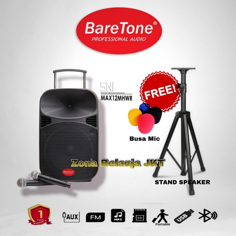SPEAKER PORTABLE AKTIF WIRELESS MEETING BARETONE 12 INCH MAX 12 MHWR BLUETOOTH ORIGINAL