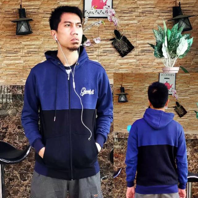 GRADE ORIGINAL - Size L XL - Jaket Sweater Hoodie GREENLIGHT Navy Hitam Fleece Premium Tebal