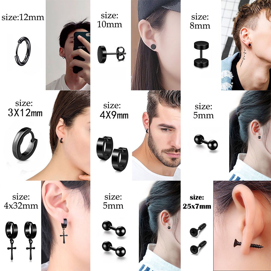 Anting Stud Bahan Stainless Steel Warna Hitam Untuk Pria Dan Wanita Personalized fashion punk stud earrings pundi to participate in the wedding party daily factory wholesale