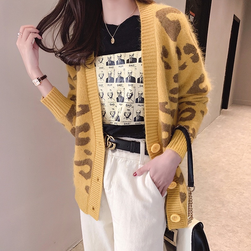 Printed Knit V Neck Cardigan Korean Style Import Premium