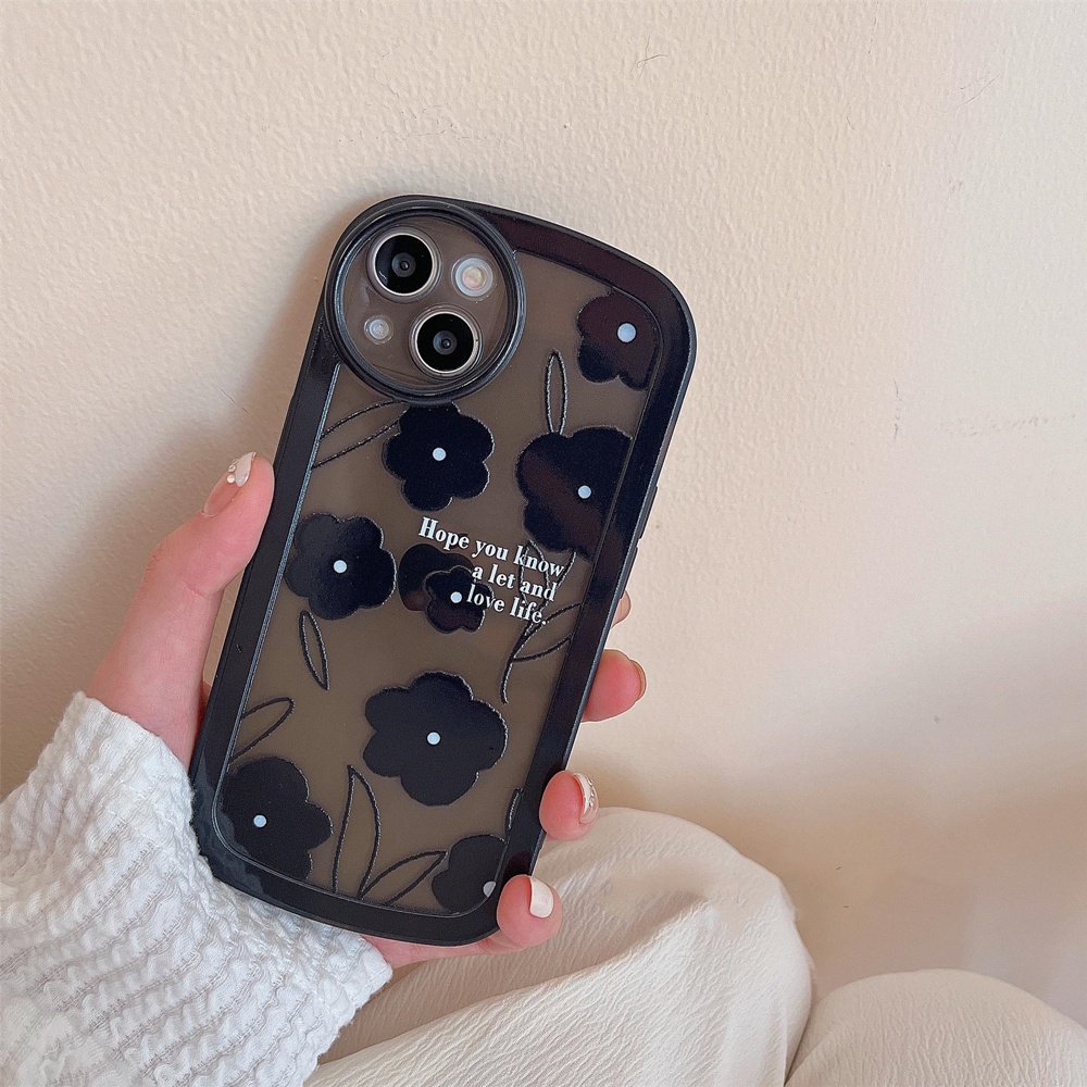 Soft Case Silikon Motif Bunga Hitam Untuk IPhone 14 12 13 Pro Max 7 8 Plus XR XS Max X 6 6s Plus 11 Pro Max SE 2020