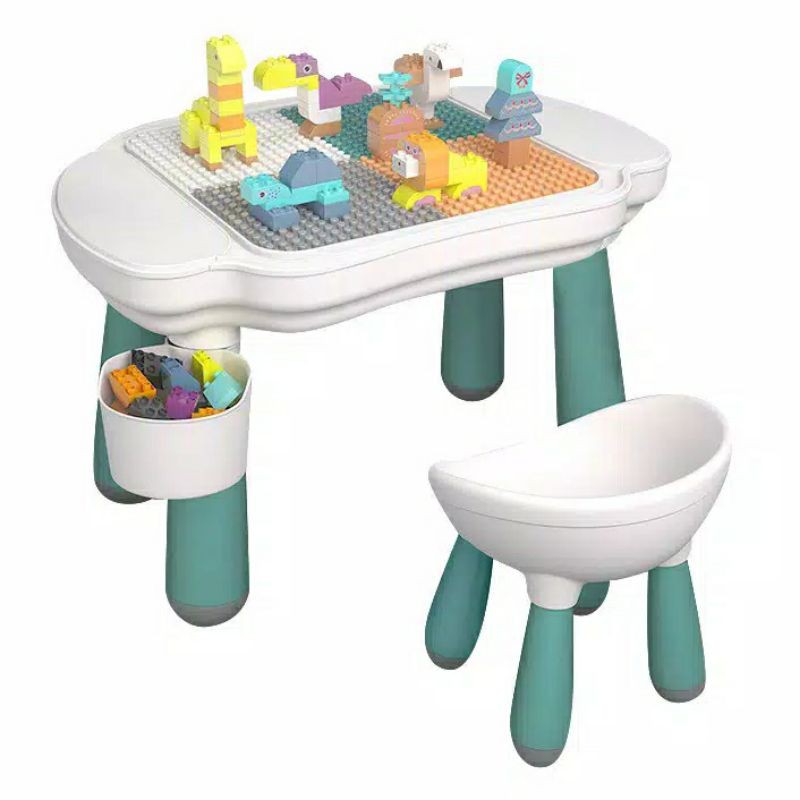 (Free Lego Blocks) PARKLON Multifunctional Blocks Table Oval - Mix Color / Parklon Table / meja lego anak / meja belajar / memancing / meja menggambar / melukis / mainan pasir / free lego / meja makan anak / mainan edukatif