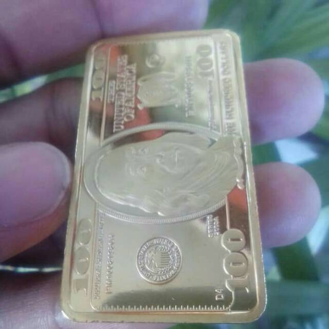 EMAS BATANGAN REPLIKA 30 gram - 100 USD GOLD - THE UNITED STATE OF AMERICA ( SINTETIS / IMITASI )