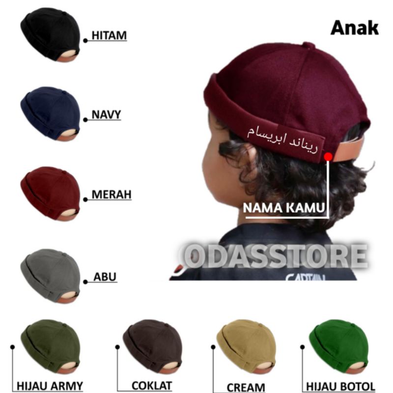 Custom Bordir nama Arab peci anak &amp; dewasa Peci UAS topi mika hat Premium