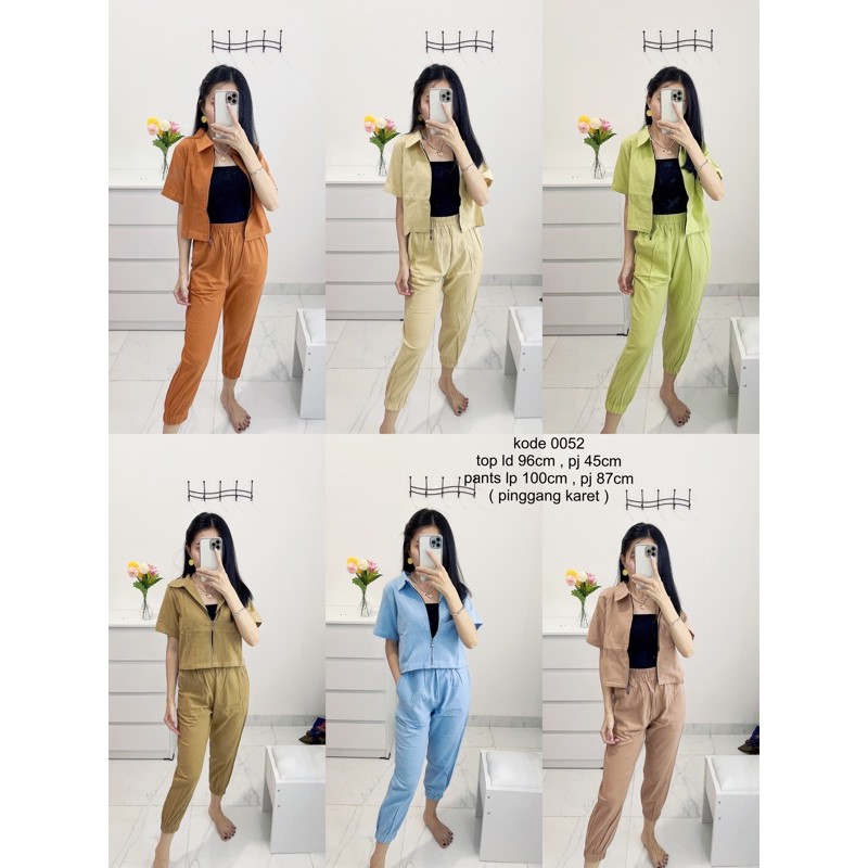 setelan joger wanita .stelan joger linen import.stelan top+celana joger polos import.oneset murah