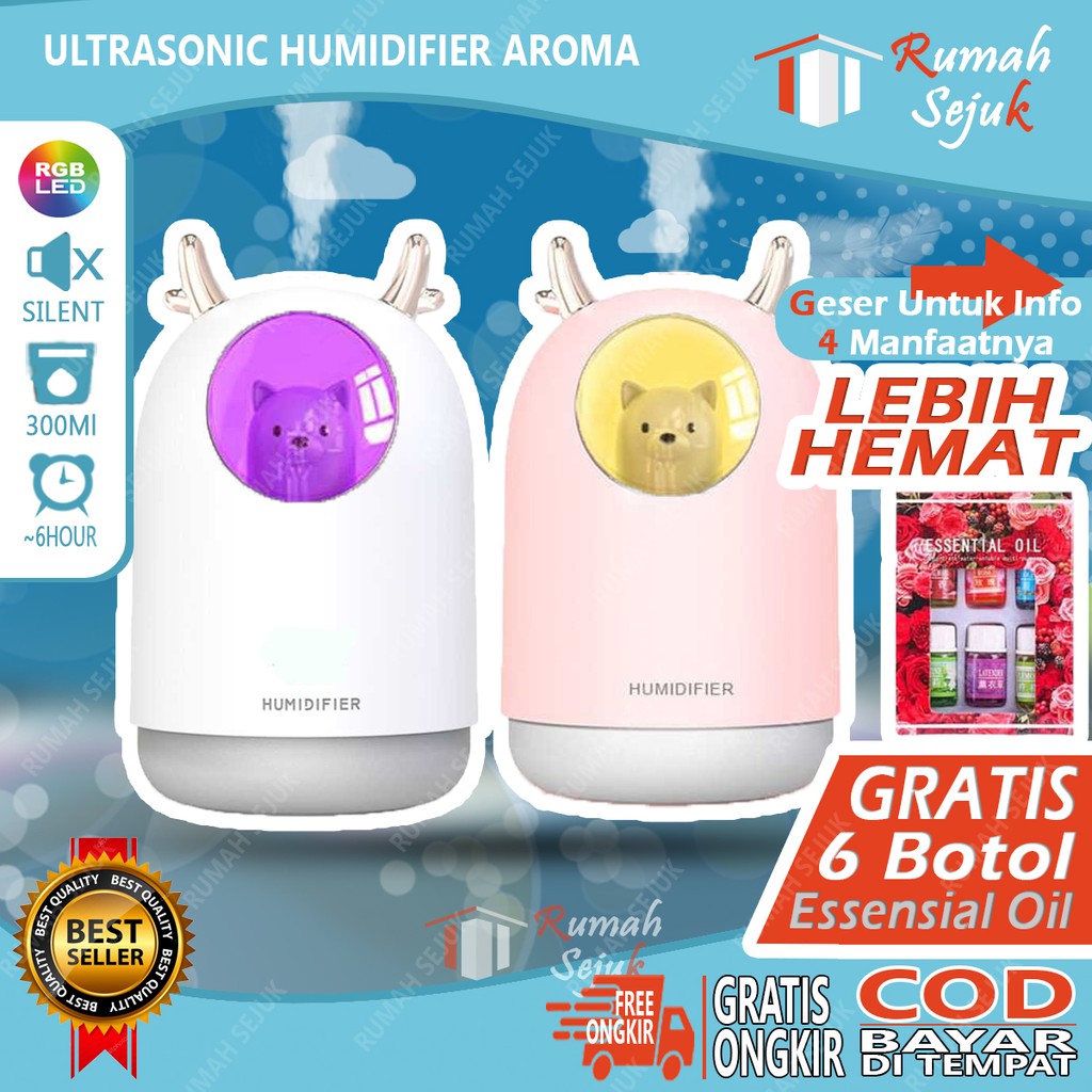 Air Humidifier Diffuser Aromaterapi Alat Pengharum Ruangan Difuser Disfuser Unik Lucu Humdifier Purifier Difusser Defuser Humidifer Humadifier Humudifier Dispuser Humifider Portable Mobil Car Uap Hiasan Kamar Lampu LED Free Gratis Oil RS-H7